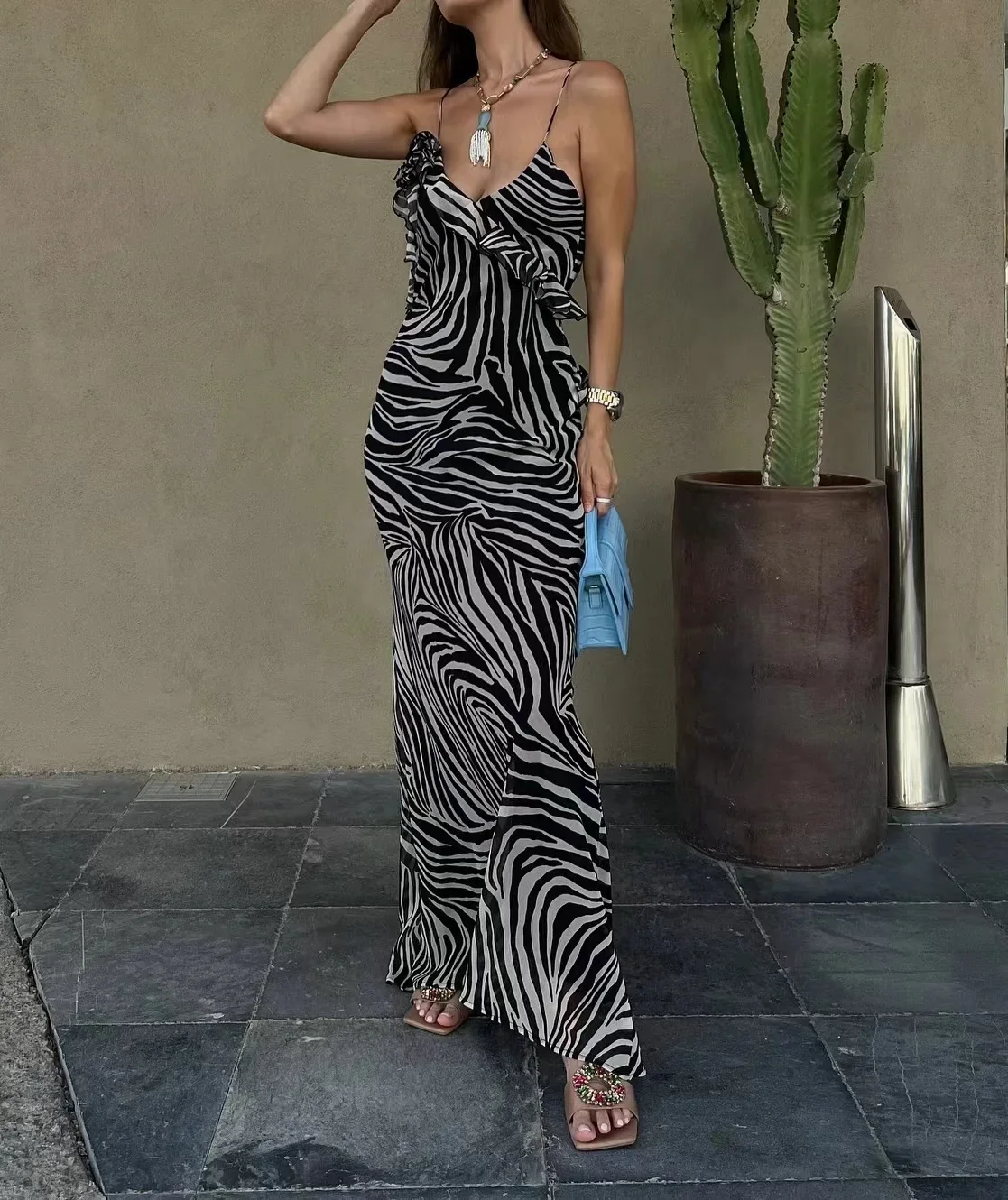 Ruffled Print Street Style Maxi Dress - Image 2