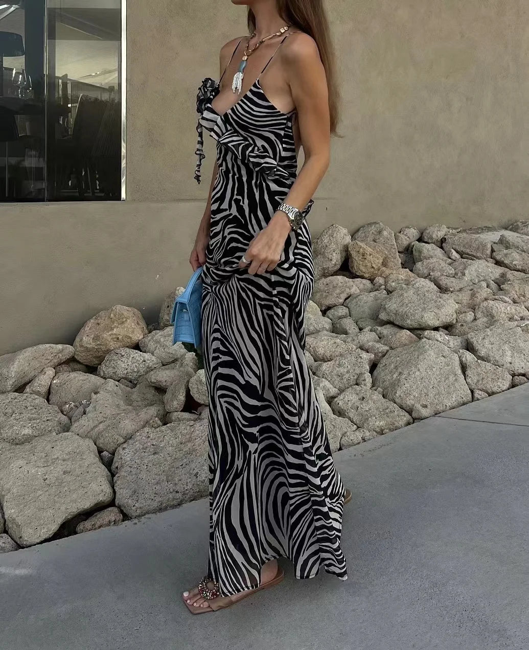 Ruffled Print Street Style Maxi Dress - Image 3