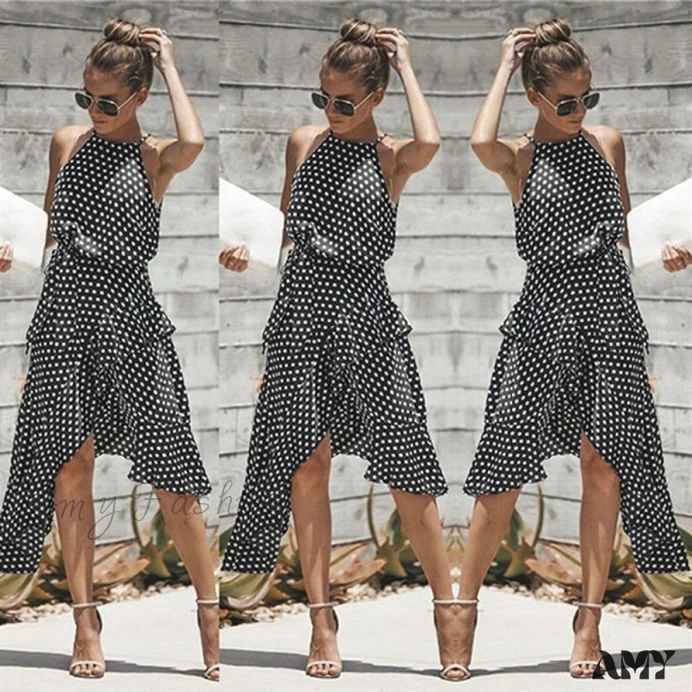 Amy Fashion - Ruffles Halter Irregular Lace Up Dress - Image 2