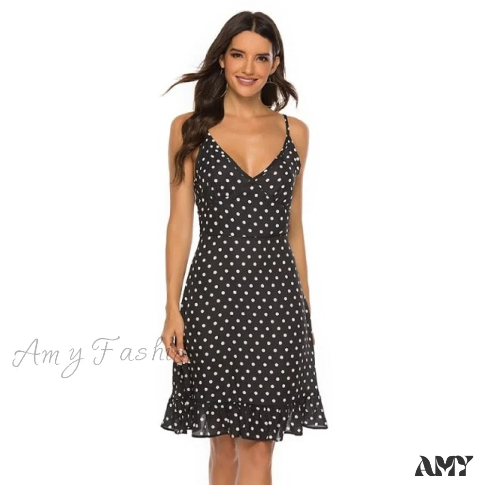 Amy Fashion - Ruffles Halter Irregular Lace Up Dress - Image 4