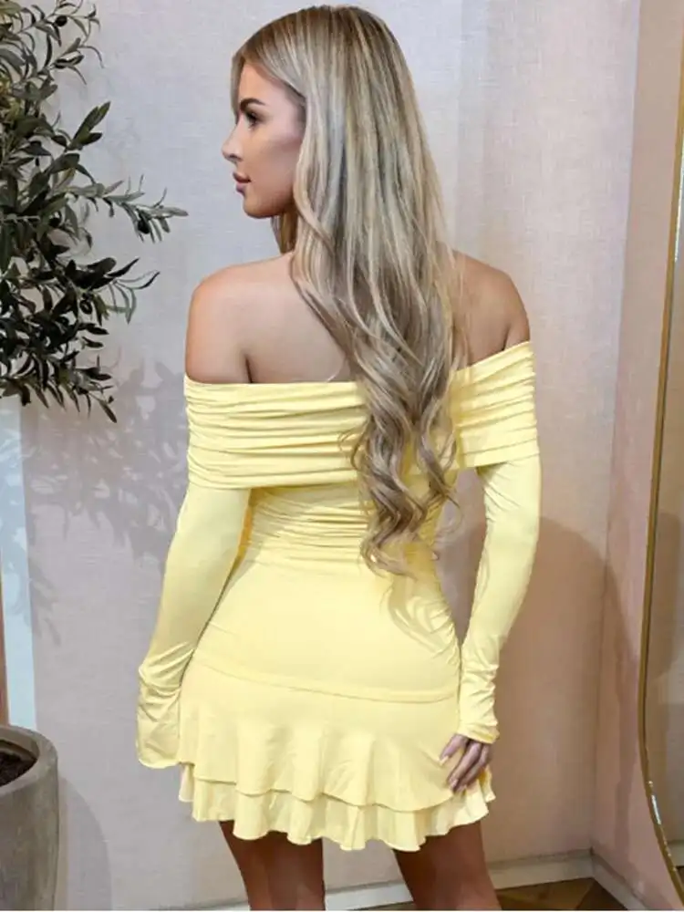 Ruffles Off Shoulder Bodycon Mini Dress - Image 2