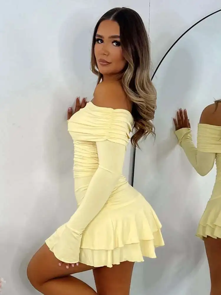 Ruffles Off Shoulder Bodycon Mini Dress - Image 3