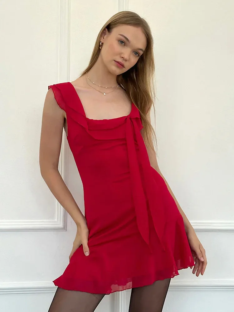 Ruffles Sleeveless Square Collar Mini Dress - Image 2
