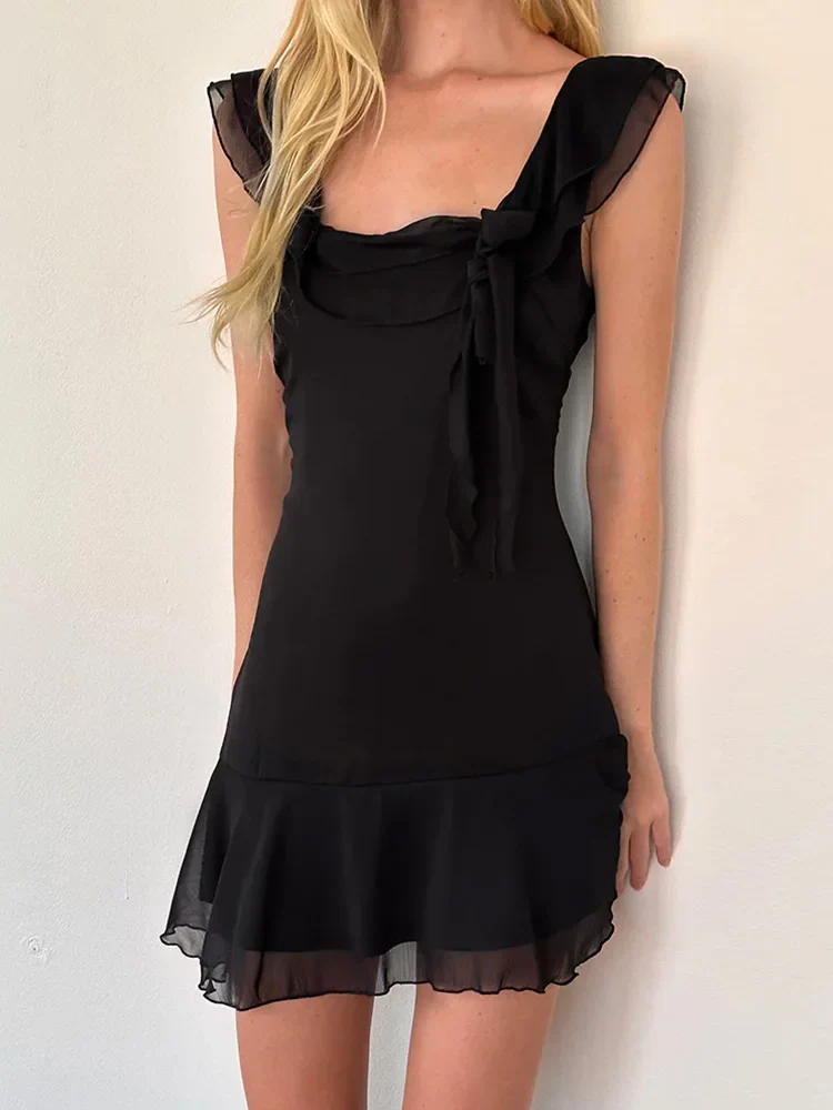 Ruffles Sleeveless Square Collar Mini Dress - Image 3