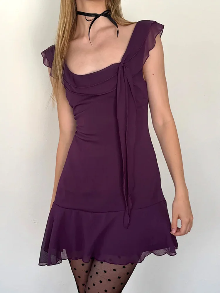 Ruffles Sleeveless Square Collar Mini Dress - Image 4