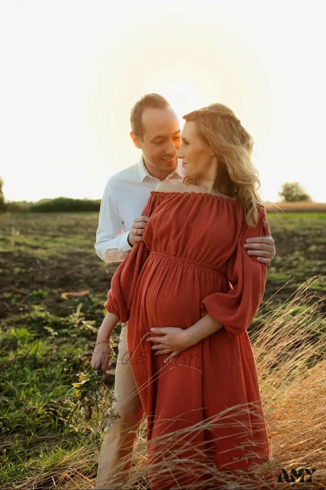 Amy Fashion - Rust Slash Neck Bohemian Pregnancy Boho Dress - Image 4