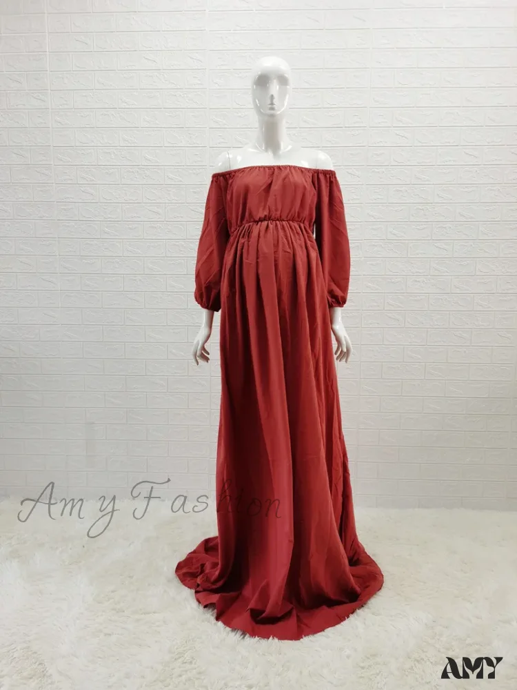 Amy Fashion - Rust Slash Neck Bohemian Pregnancy Boho Dress - Image 6