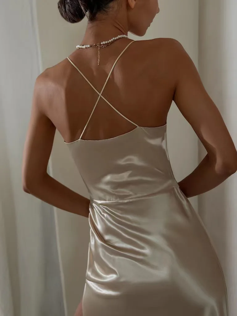 Satin Backless Slit Camisole Midi Dress - Image 2