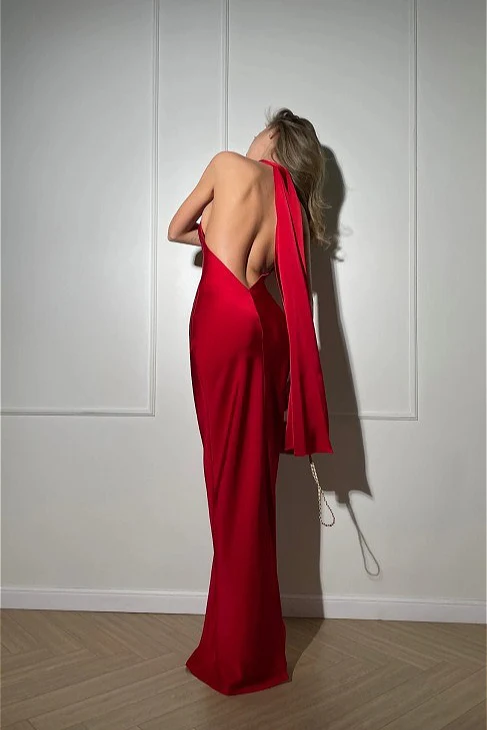 Satin Backless Solid Sexy Party Dress - Image 14