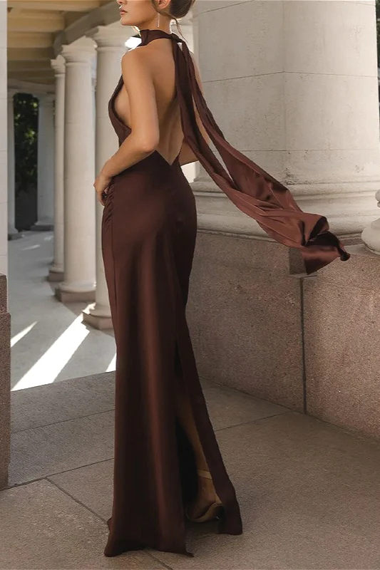 Satin Backless Solid Sexy Party Dress - Image 3