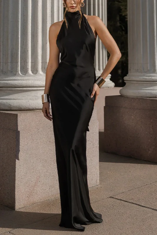 Satin Backless Solid Sexy Party Dress - Image 9
