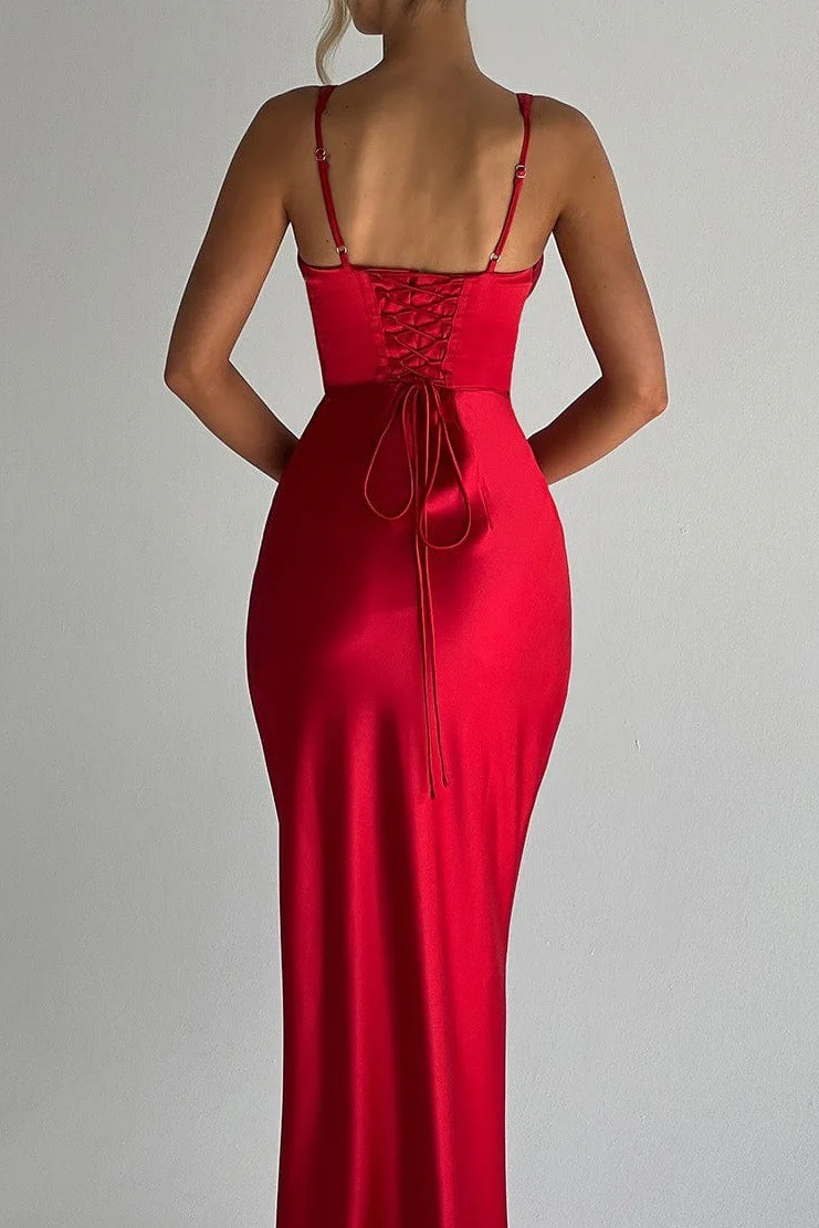 Satin Boned V-Neck Backless Cami Party Dress - Image 5