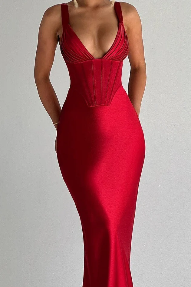 Satin Boned V-Neck Backless Cami Party Dress - Image 6