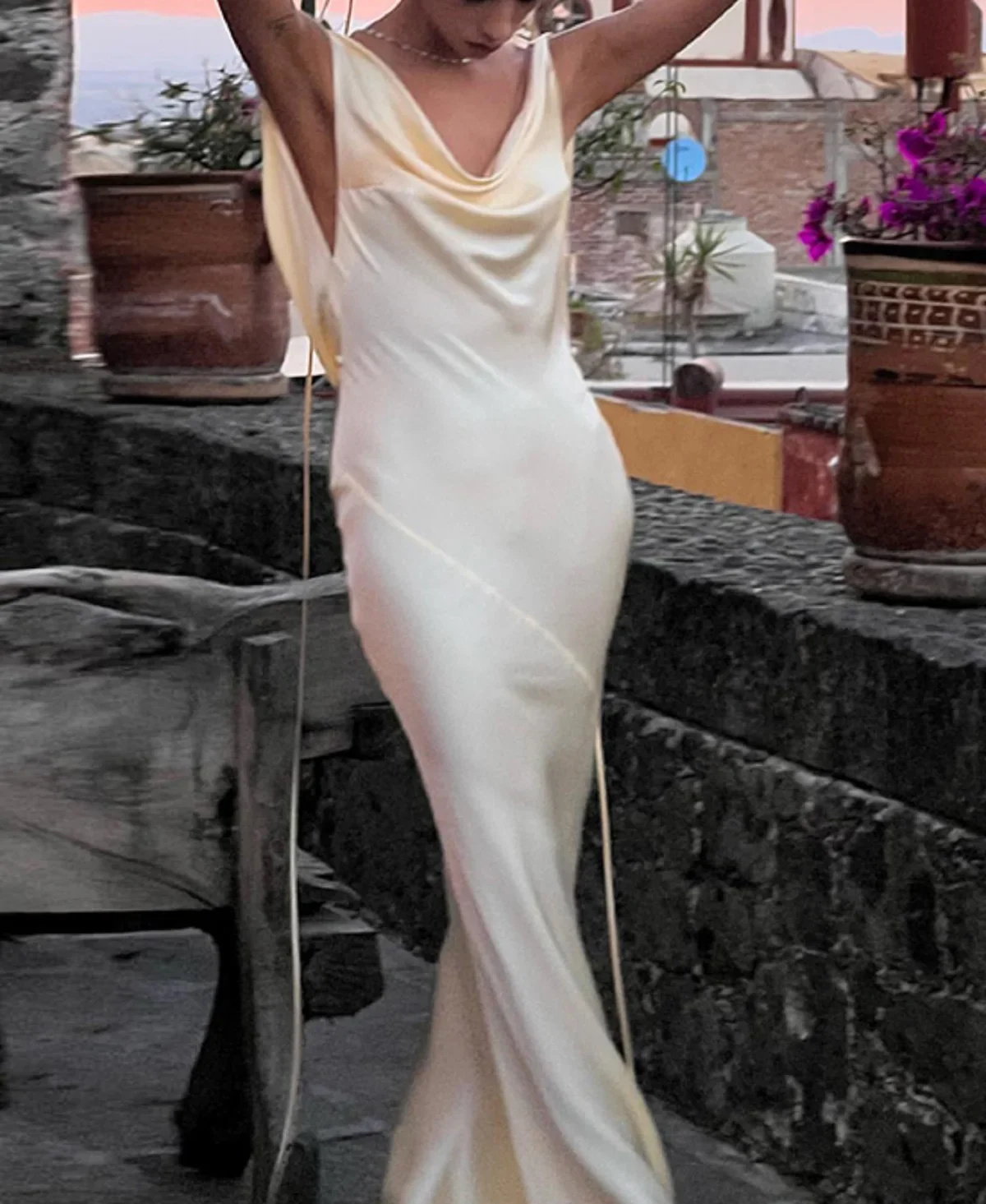 Satin Lace Spaghetti Strap Bodycon Dress - Image 3