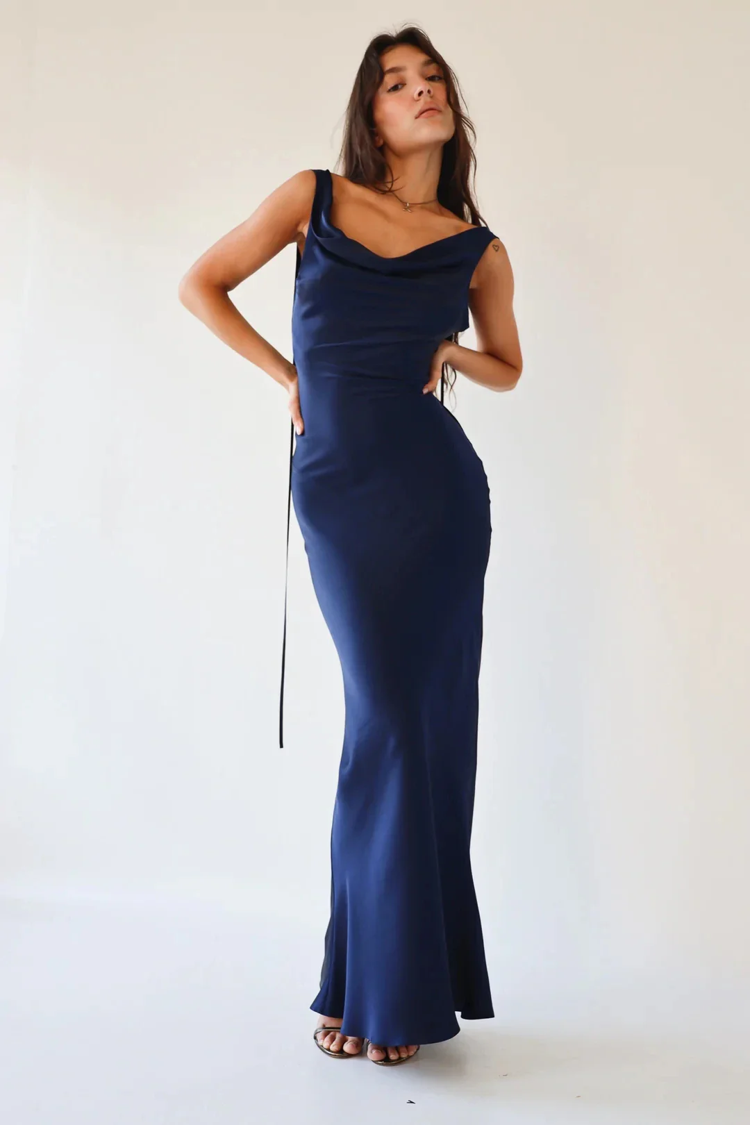 Satin Lace Spaghetti Strap Bodycon Dress - Image 4