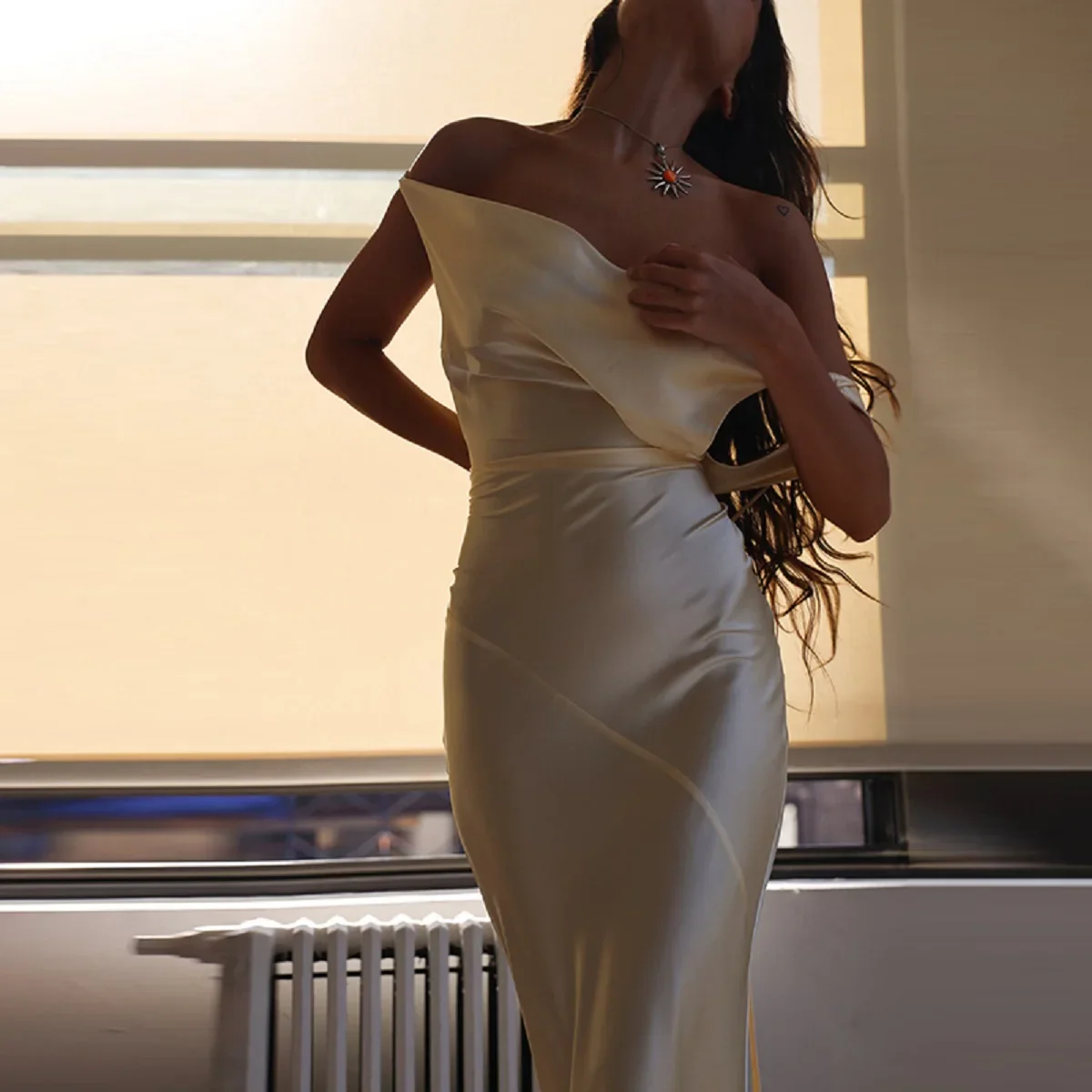 Satin Lace Spaghetti Strap Bodycon Dress - Image 6