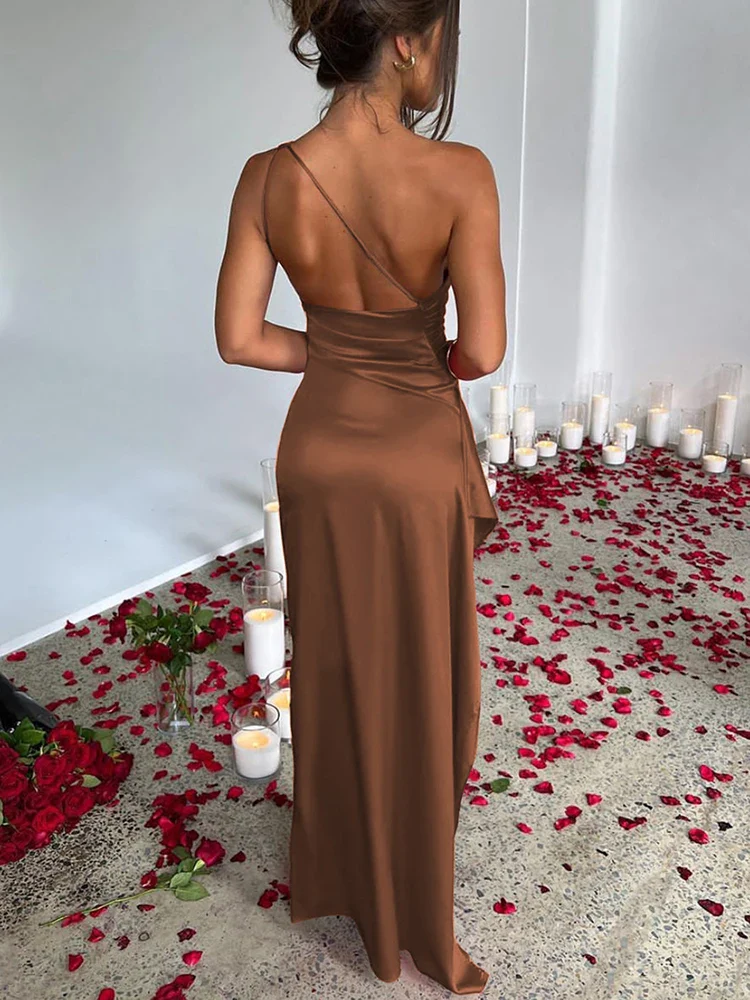 Satin Oblique Split Sleeveless Bodycon Dress - Image 3