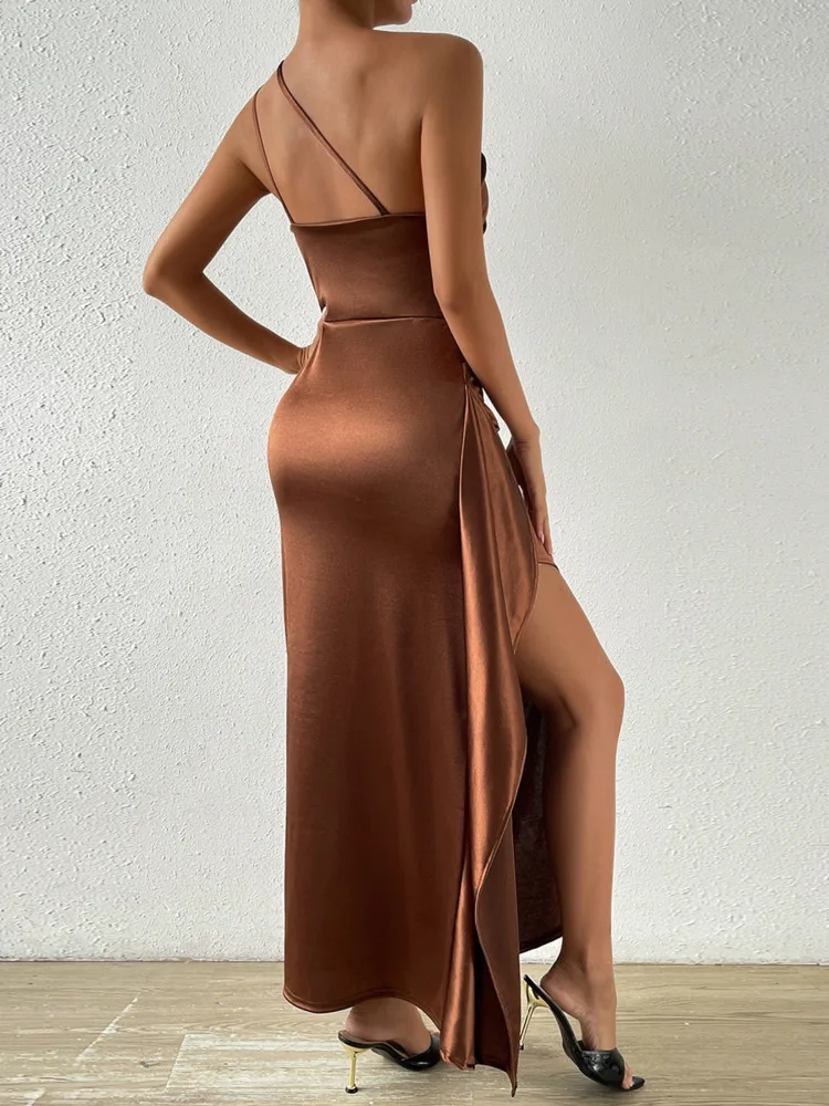 Satin Oblique Split Sleeveless Bodycon Dress - Image 6