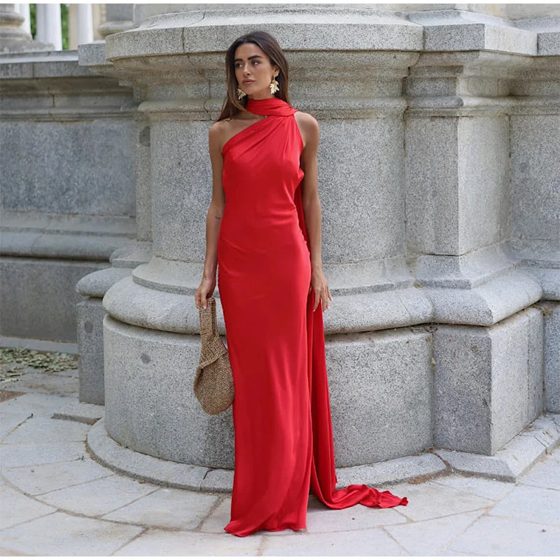 Satin Ribbon Halter Backless Maxi Dress - Image 11