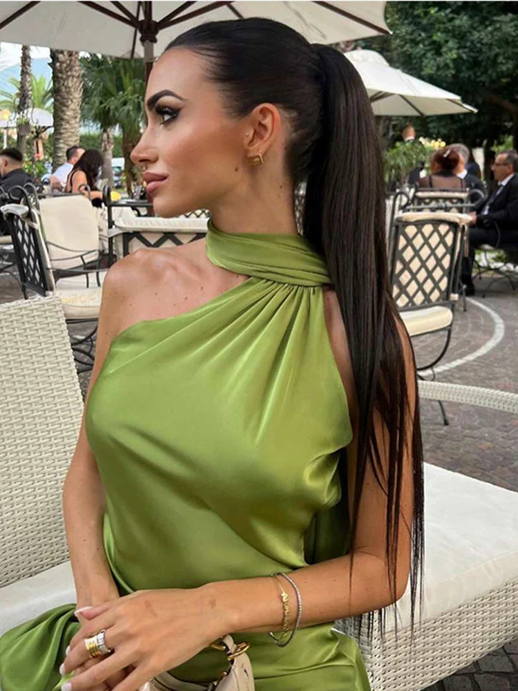 Satin Ribbon Halter Backless Maxi Dress - Image 2