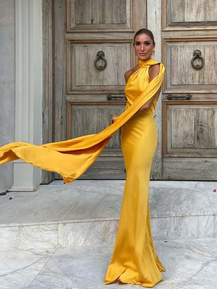 Satin Ribbon Halter Backless Maxi Dress - Image 3