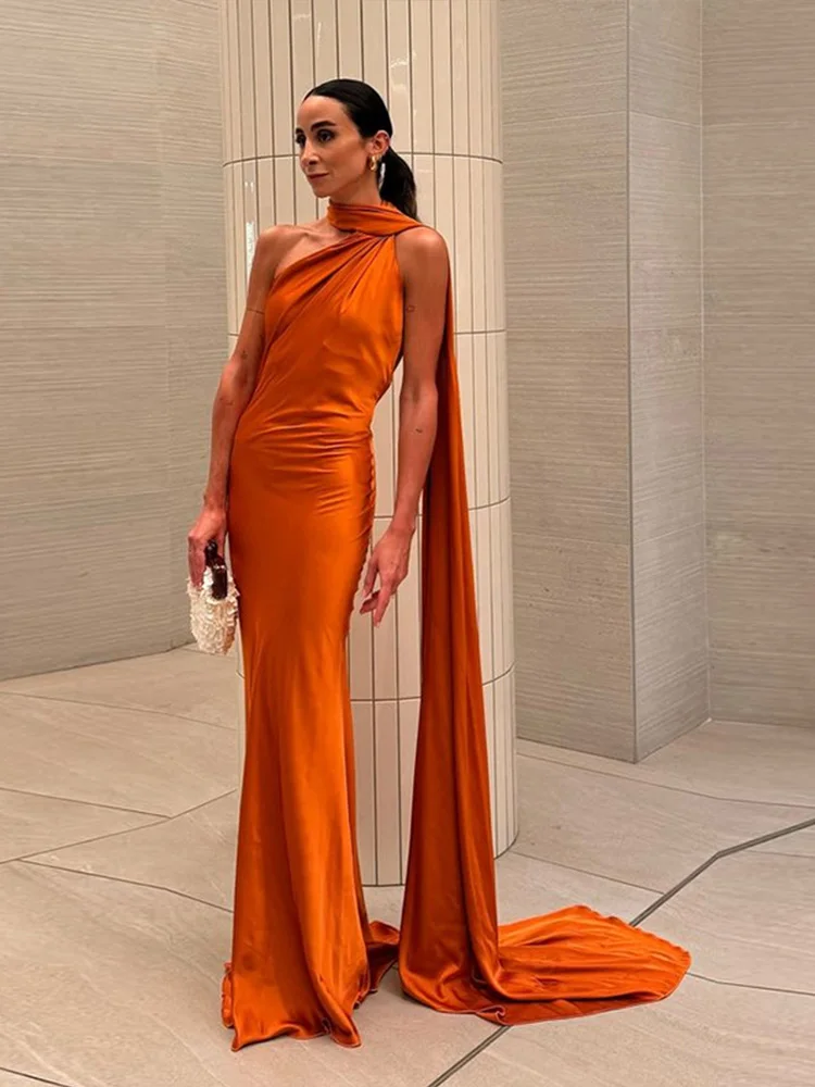 Satin Ribbon Halter Backless Maxi Dress - Image 5