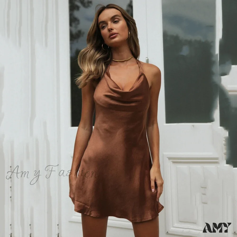 Amy Fashion - Satin Sexy Backless Bandage Bodycon Dresses - Image 14
