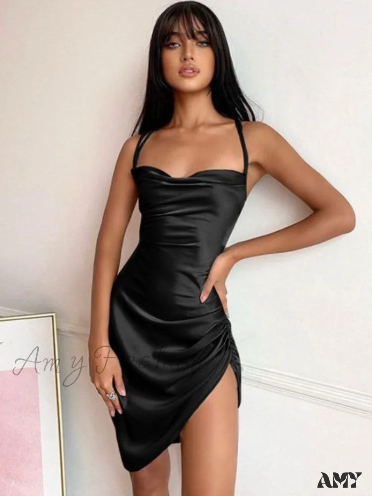 Amy Fashion - Satin Women Strap Mini Dress - Image 4