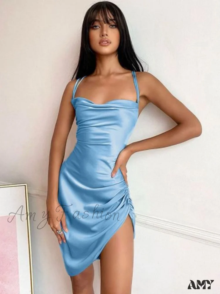 Amy Fashion - Satin Women Strap Mini Dress - Image 5
