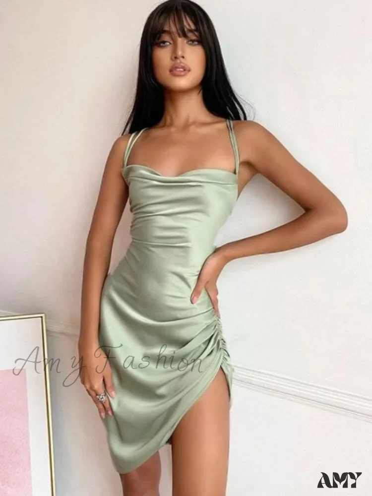 Amy Fashion - Satin Women Strap Mini Dress - Image 6