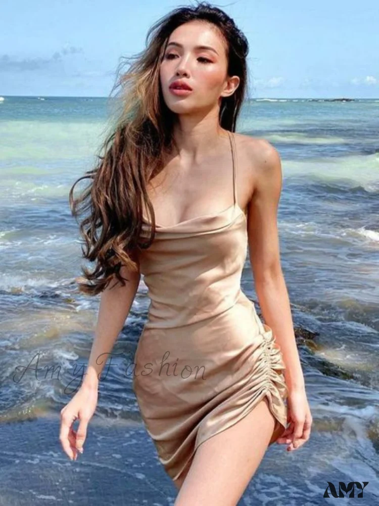 Amy Fashion - Satin Women Strap Mini Dress - Image 7