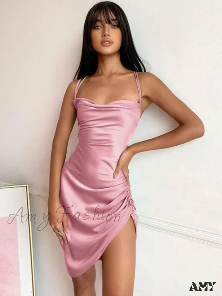 Amy Fashion - Satin Women Strap Mini Dress - Image 8