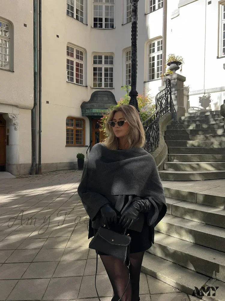 Scarf Decorated Woolen Casual Solid Long Sleeve Loose Warm Coat - Image 5