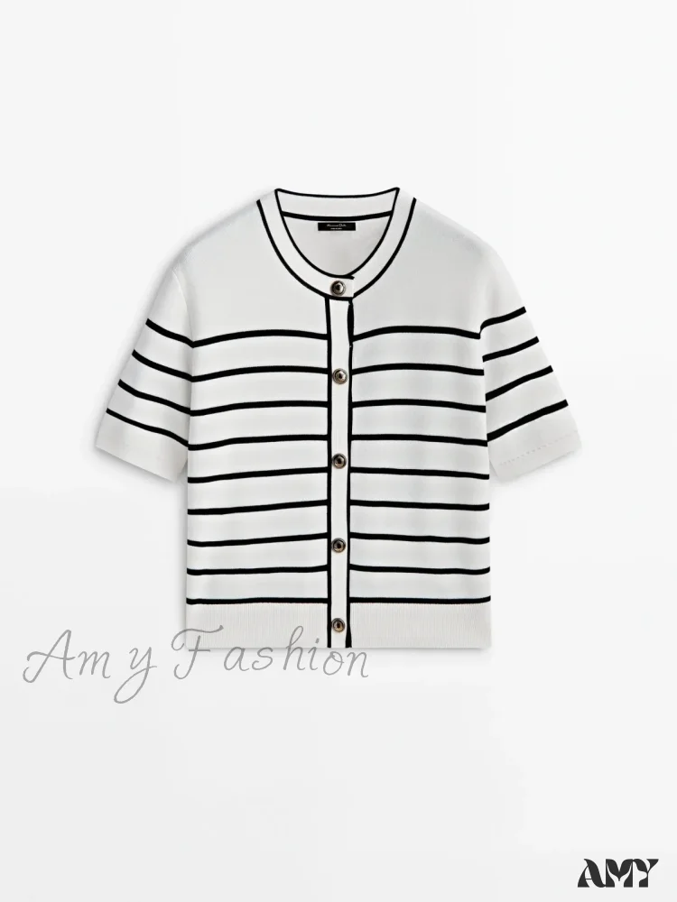 Scented Cotton Button Stripe Casual Soft Comfortable Lightweight Warm Chic Cardigan - Image 4