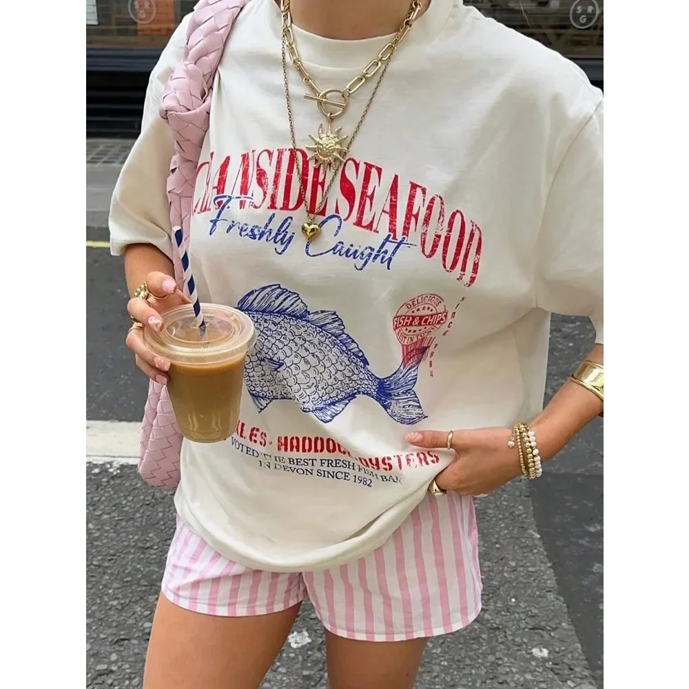 Seafood Vintage Oversized Cotton T-shirt - Image 2