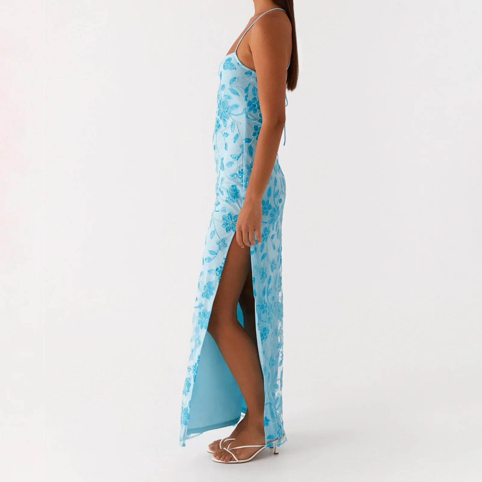 Sequin Beaded High Slit Cami Vacation Dress - Image 2