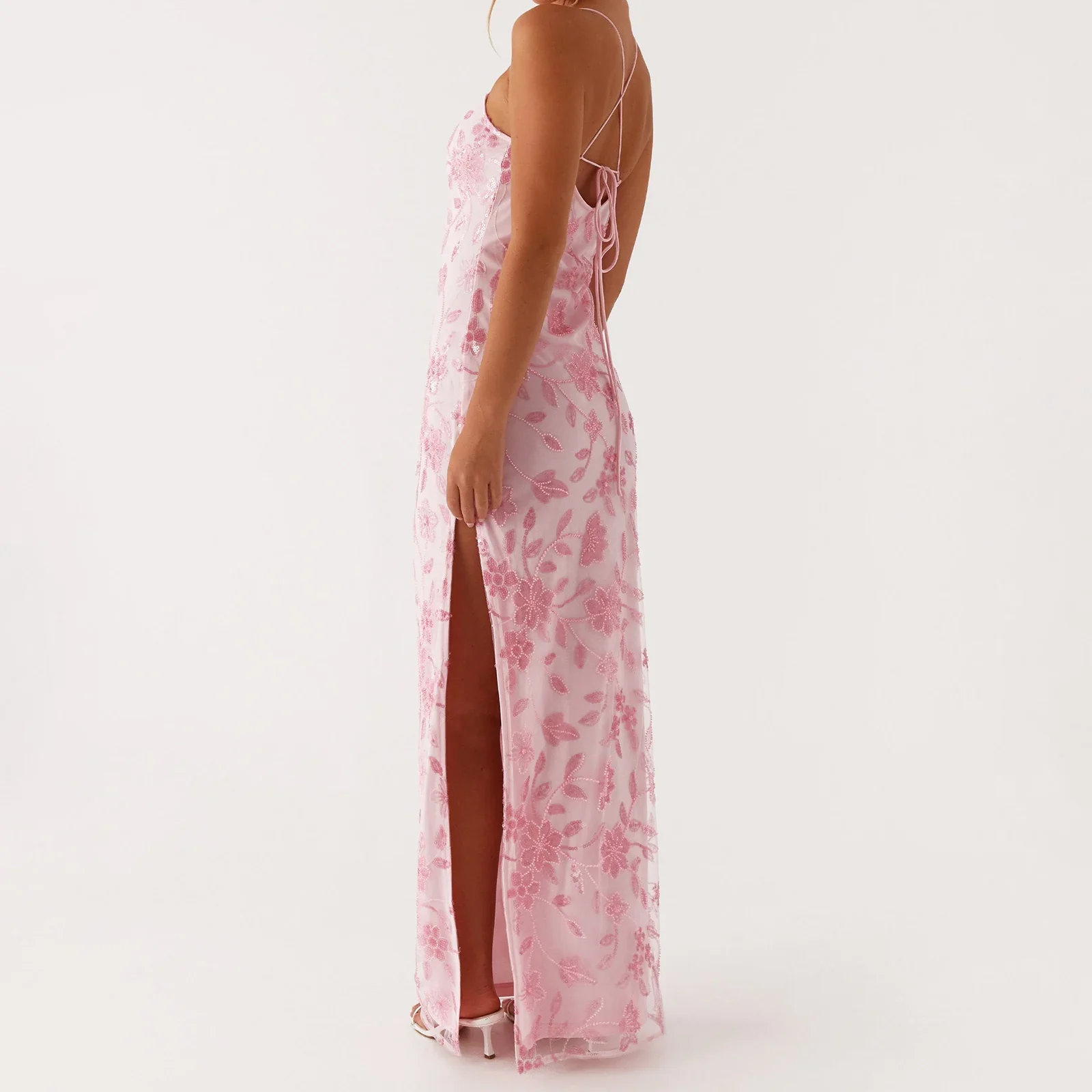 Sequin Beaded High Slit Cami Vacation Dress - Image 4