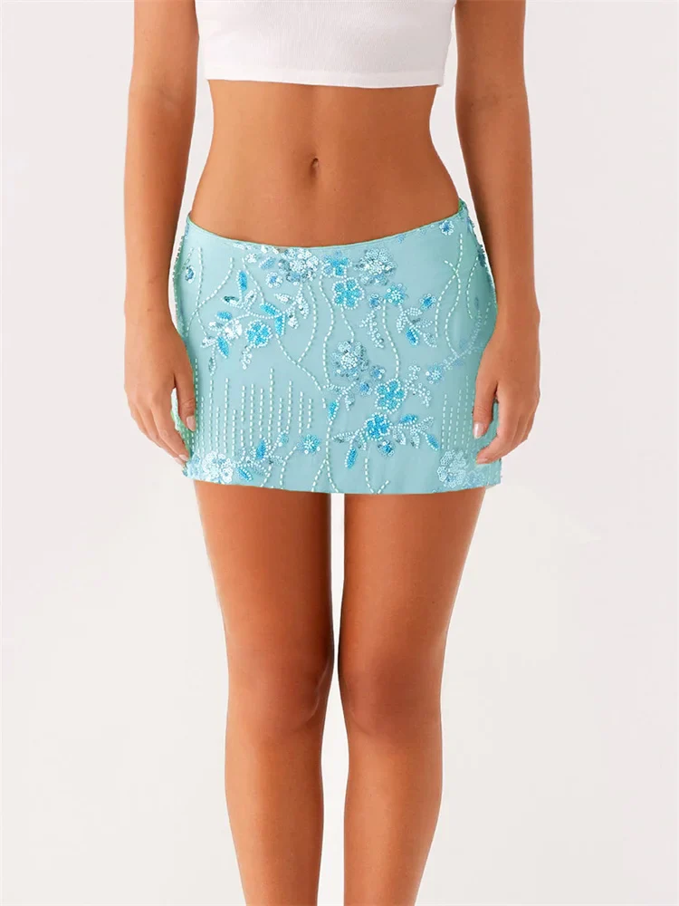 Sequined Floral Low Waist Mini Skirt - Image 2