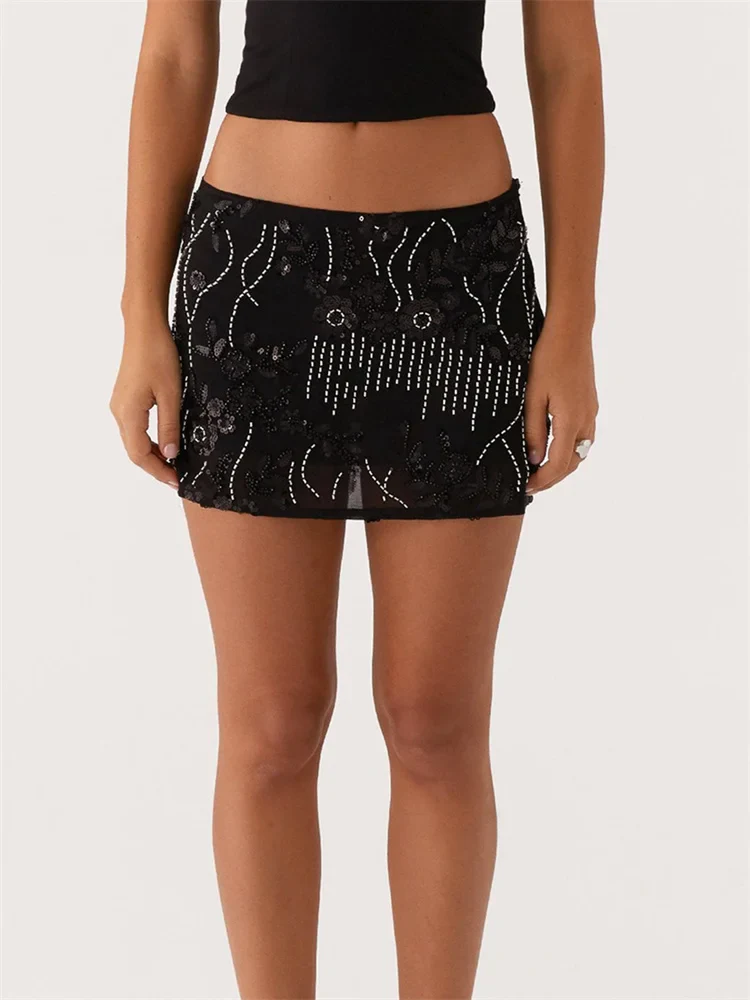 Sequined Floral Low Waist Mini Skirt - Image 6