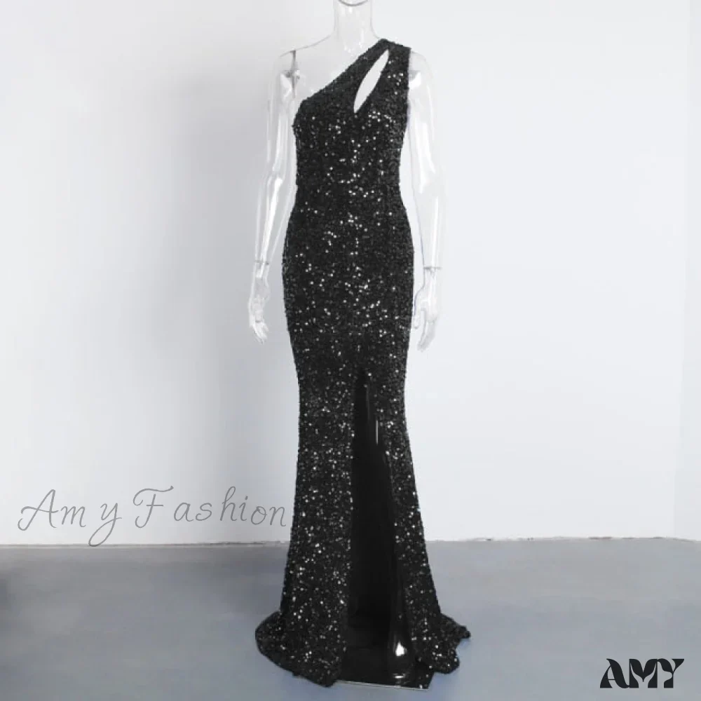 Amy Fashion - Sexy Hole Cut Out Grey Sparkle Sequins Maxi Dress - Image 2