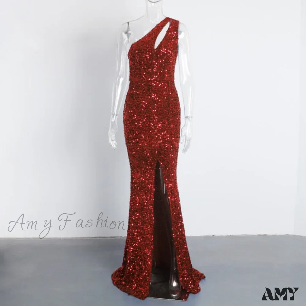 Amy Fashion - Sexy Hole Cut Out Grey Sparkle Sequins Maxi Dress - Image 3