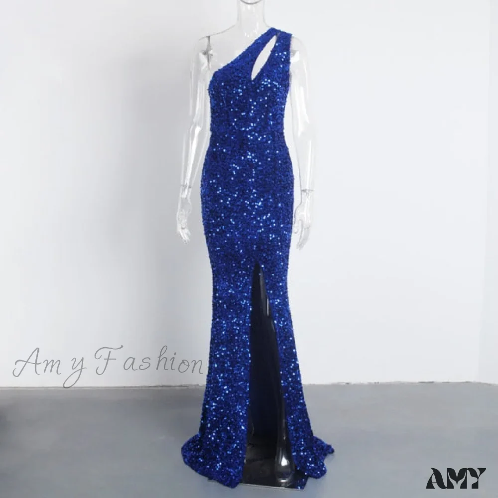 Amy Fashion - Sexy Hole Cut Out Grey Sparkle Sequins Maxi Dress - Image 5