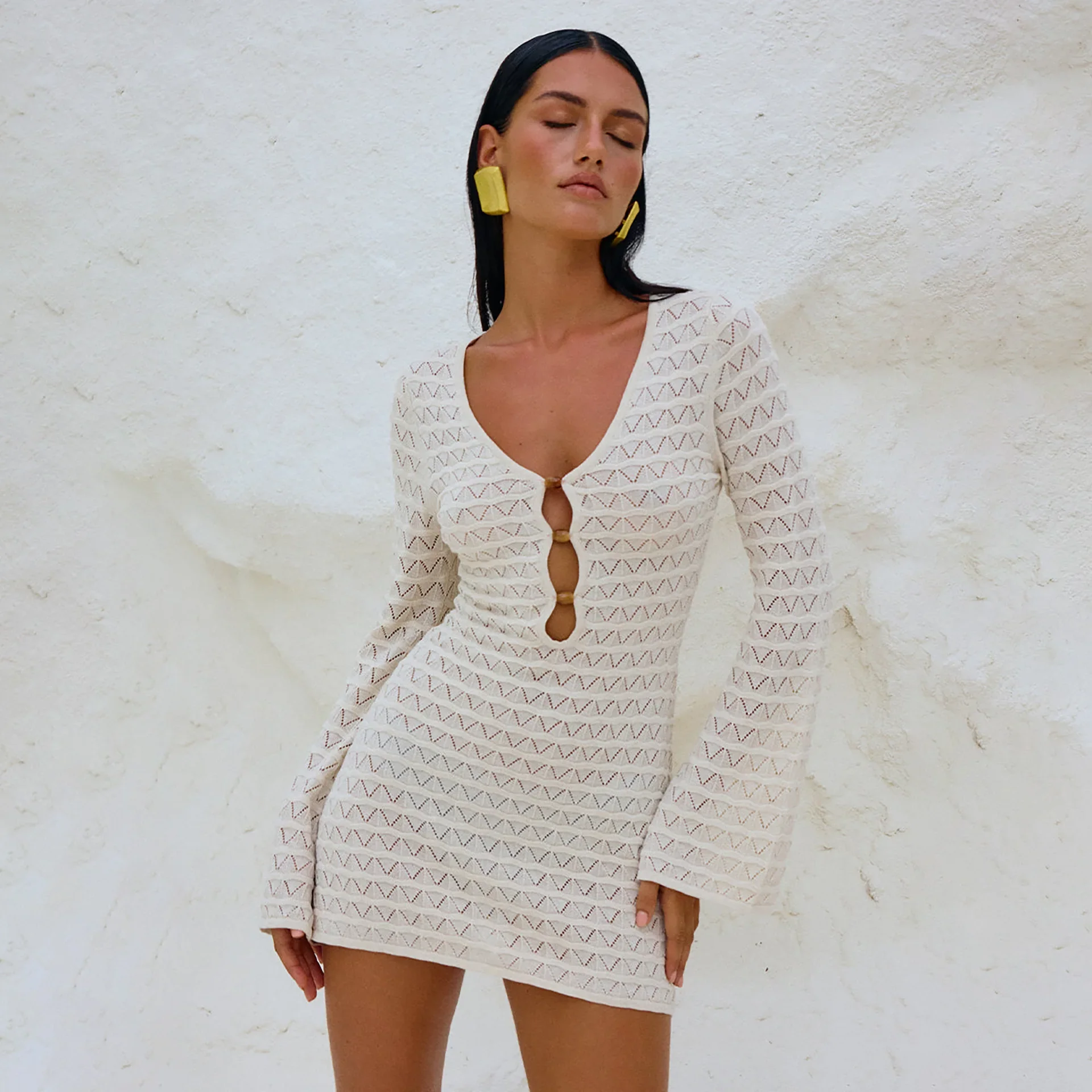 Sexy Knitted White Hollow Out Vacation Dress - Image 6