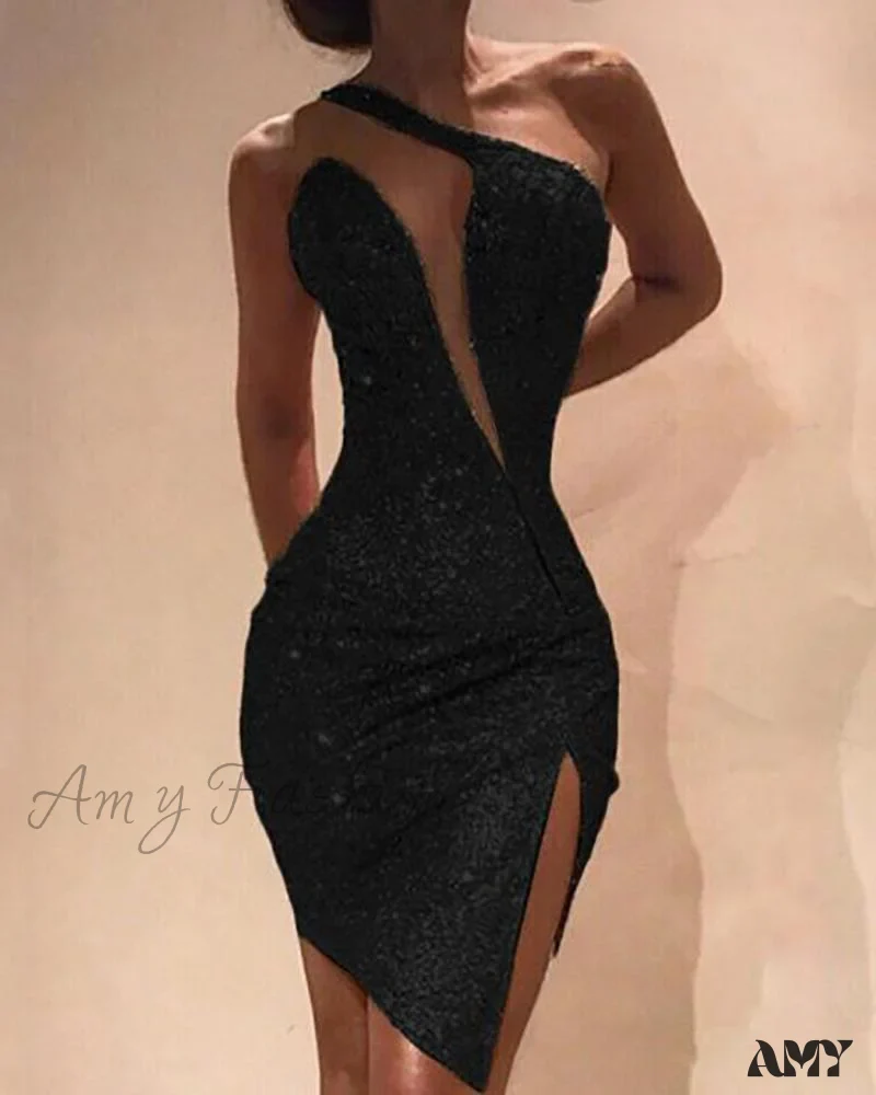 Amy Fashion - One Shoulder Cut Out Slit Bodycon Sequin Dress - Image 4