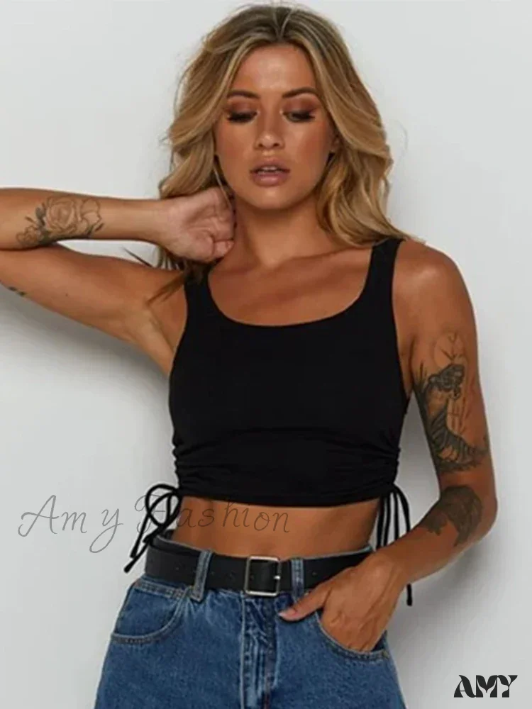 Sexy Ribbed Knitted Elastic Off Shoulder Stretch Ruched Drawstring Adjustable Crop Top - Image 5