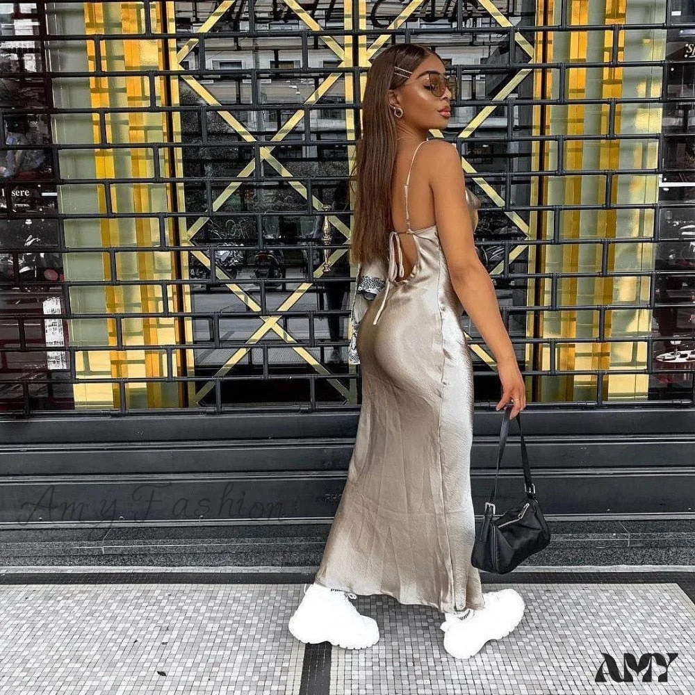 Amy Fashion - Sexy Spaghetti Strap Backless Summer Dress - Image 11