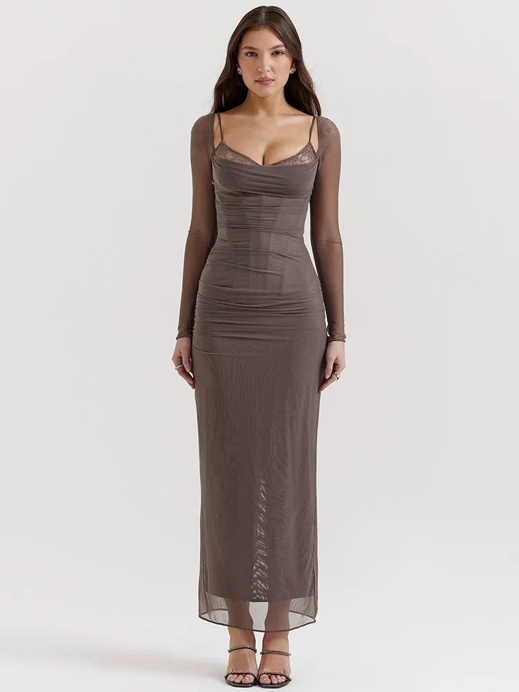 Sheer Mesh Strapless Backless Bodycon Dress
