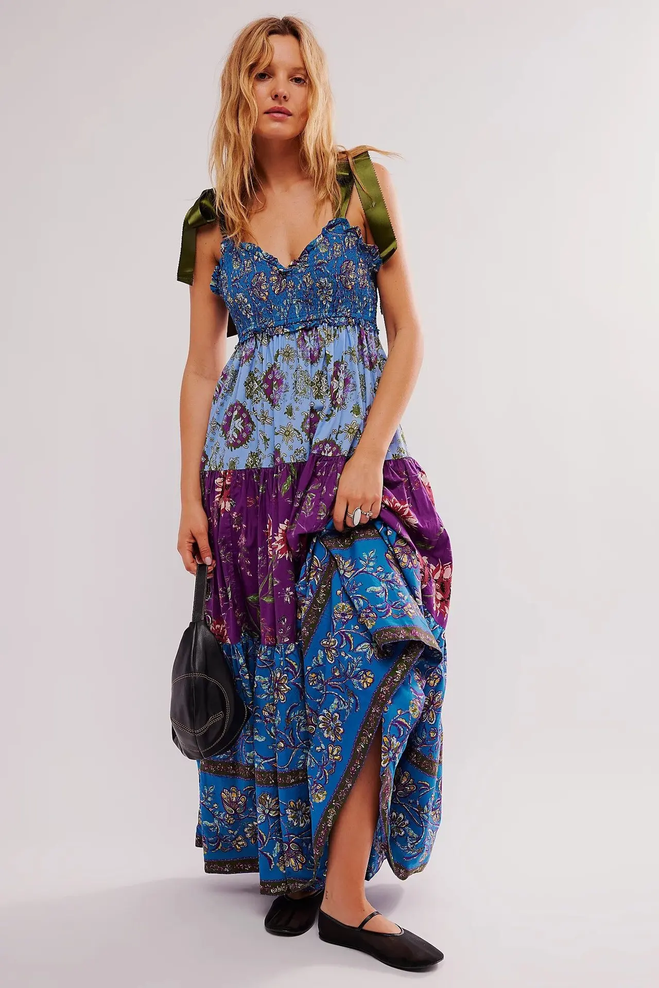 Shirring Chest Strap Floral Sleeveless Boho Dress - Image 5