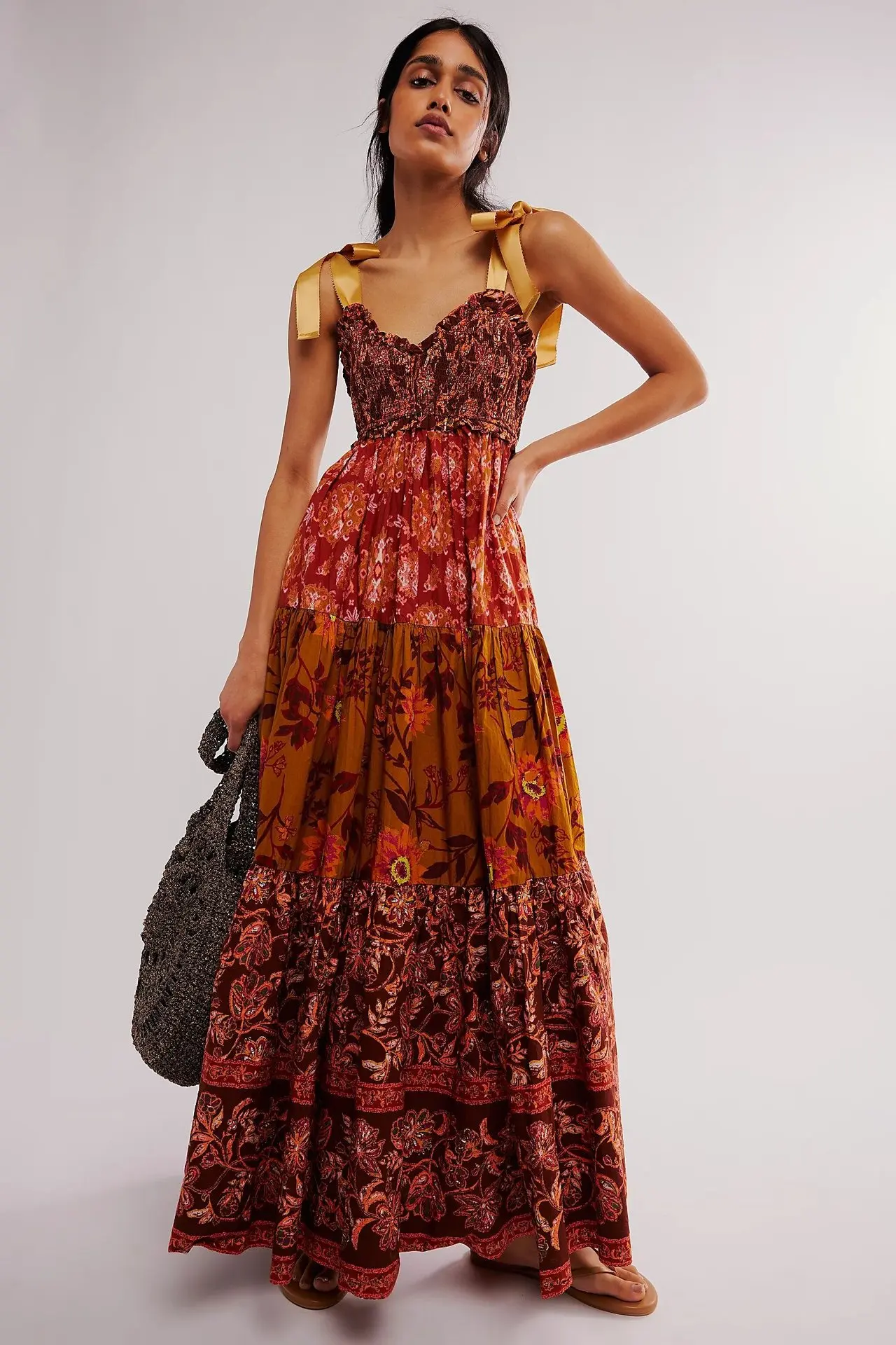 Shirring Chest Strap Floral Sleeveless Boho Dress - Image 8