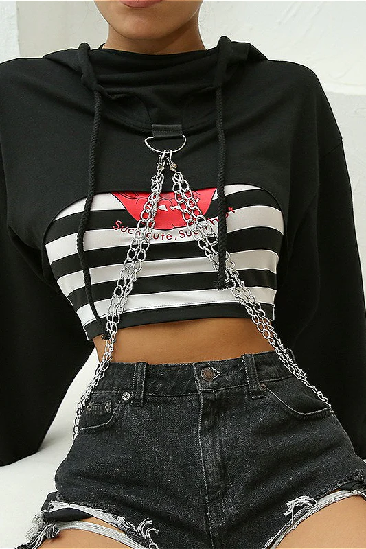 Short Chain Panel Loose Hoodie - Image 4